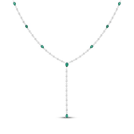 Pear-Shaped Lab-Created Emerald & White Lab-Created Sapphire Y-Drop Necklace Sterling Silver 18"