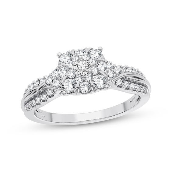 Now + Forever Multi-Diamond Center Twist Engagement Ring 3/8 ct tw Round-cut 10K White Gold