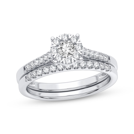 Now + Forever Round-Cut Diamond Halo Bridal Set 3/8 ct tw 10K White Gold