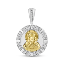 KAY Lab-Grown Diamonds Jesus Necklace Medallion Charm 1/4 ct tw Sterling Silver & 10K Yellow Gold