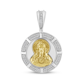 KAY Lab-Grown Diamonds Jesus Necklace Medallion Charm 1/4 ct tw Sterling Silver & 10K Yellow Gold