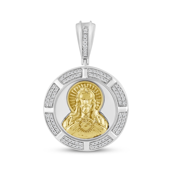 KAY Lab-Grown Diamonds Jesus Necklace Medallion Charm 1/4 ct tw Sterling Silver & 10K Yellow Gold