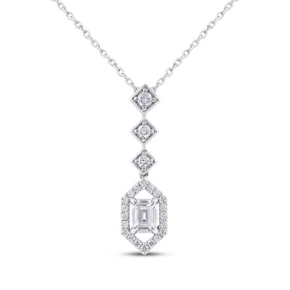 Neil Lane Artistry Emerald & Round-Cut Lab-Grown Diamond Necklace 1-1/2 ct tw 14K White Gold 18"