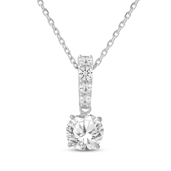 White Lab-Created Sapphire Drop Necklace Sterling Silver 18"