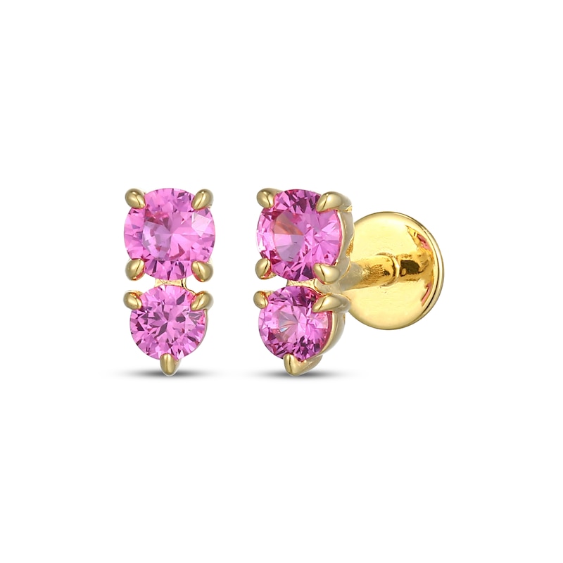 Main Image 1 of STUDIO BY KAY Pink Lab-Created Sapphire Two-Stone Stud Earrings 24K Yellow Gold Vermeil Sterling Silver