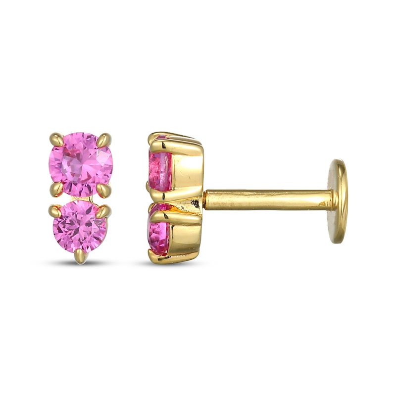 Main Image 3 of STUDIO BY KAY Pink Lab-Created Sapphire Two-Stone Stud Earrings 24K Yellow Gold Vermeil Sterling Silver