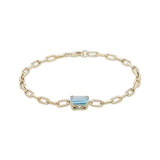 STUDIO BY KAY Emerald-Cut Swiss Blue Topaz Solitaire Bracelet 24K Yellow Gold Vermeil Sterling Silver 7.25