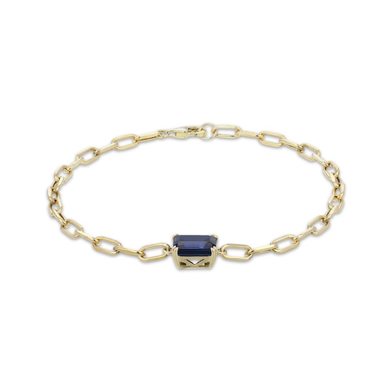 STUDIO BY KAY Emerald-Cut Blue Lab-Created Sapphire Solitaire Bracelet 24K Yellow Gold Vermeil Sterling Silver 7.25