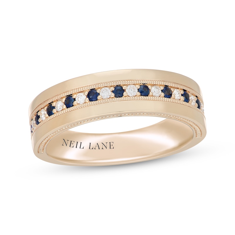 Main Image 1 of Neil Lane Men's Blue Sapphire & Diamond Wedding Band 1/6 ct tw 14K Yellow Gold