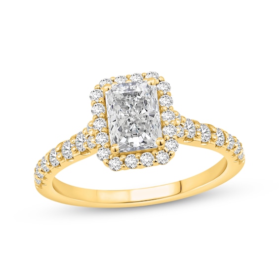 Now + Forever Lab-Grown Diamonds Certified Radiant-Cut Halo Engagement Ring 1-1/2 ct tw 14K Yellow Gold