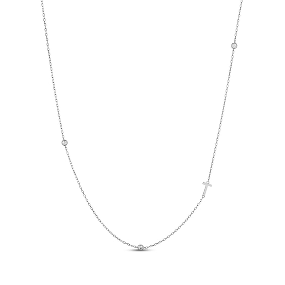 Rocksbox The Sideways Initial Lab-Grown Diamond "T" Necklace 1/10 ct tw Sterling Silver 19"