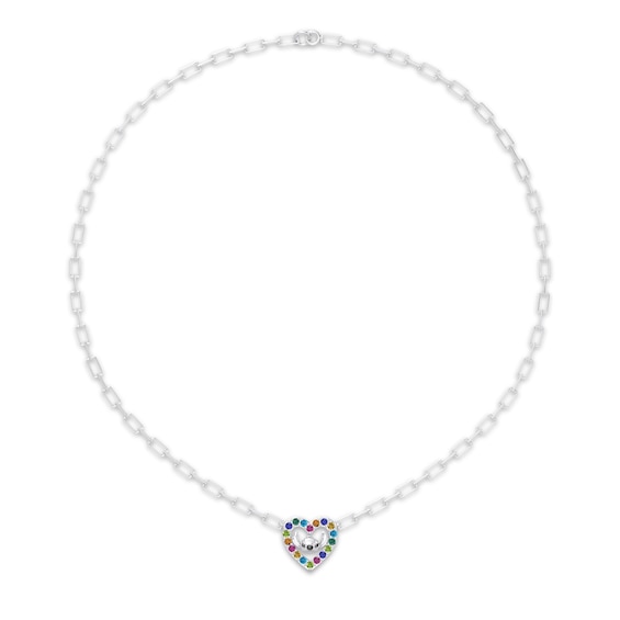 Disney Treasures Lilo & Stitch Multi-Stone Heart Necklace Sterling Silver 18"