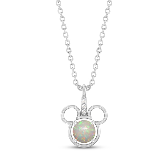 Disney Treasures Mickey Mouse Natural Opal & Lab-Grown Diamond Accent Necklace Sterling Silver 19"