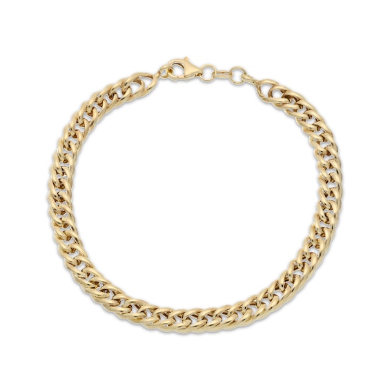 5.2mm Double Layer Inverted Curb Chain Bracelet Hollow 10K Yellow Gold 7.5"