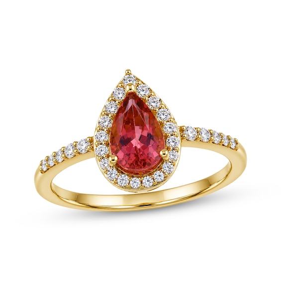 KAY Lab-Grown Diamonds & Pear-Shaped Natural Pink Tourmaline Halo Ring 1/4 ct tw 10K Yellow Gold