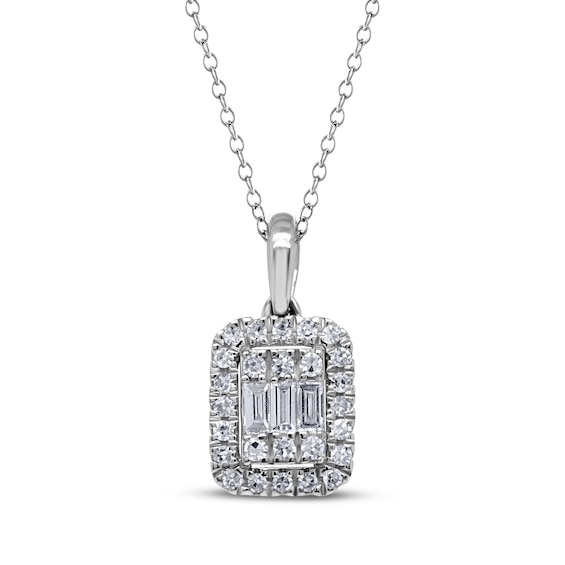KAY Lab-Grown Diamonds Baguette & Round-Cut Halo Necklace 1/4 ct tw Sterling Silver 18"