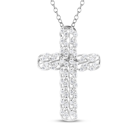 KAY Lab-Grown Diamonds Wavy Cross Necklace 1/4 ct tw Sterling Silver 18"