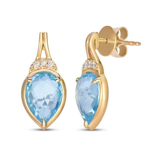 Le Vian Pear-Shaped Natural Sky Blue Topaz & Diamond Accent Drop Earrings 14K Honey Gold