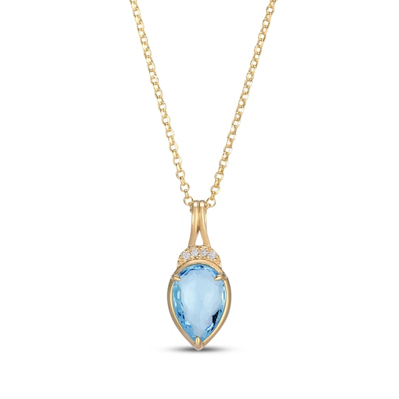 Le Vian Pear-Shaped Natural Blue Topaz & Diamond Accent Necklace 14K Honey Gold 19"