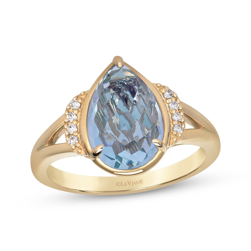 Main Image 1 of Le Vian Pear-Shaped Natural Blue Topaz & Diamond Accent Ring 14K Honey Gold
