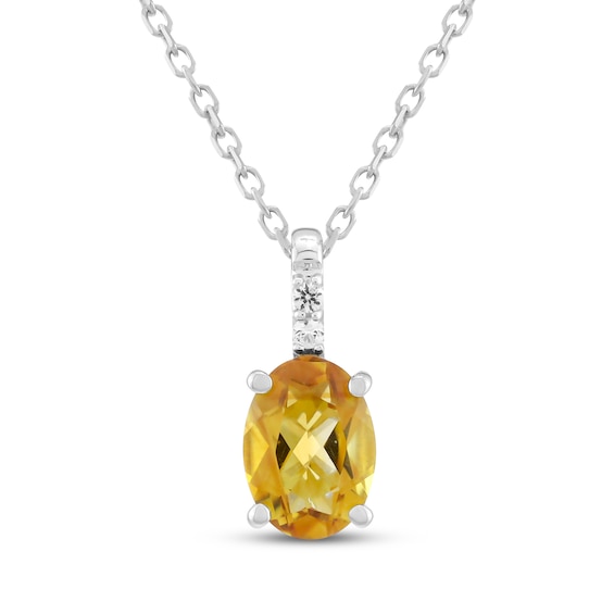 Oval-Cut Natural Citrine & White Lab-Created Sapphire Necklace Sterling Silver 18"