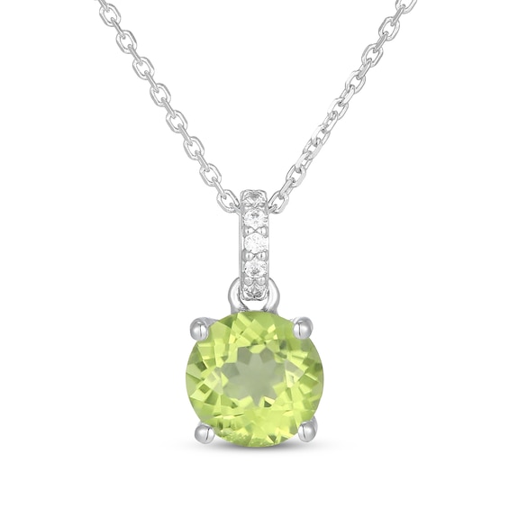 Natural Peridot & White Lab-Created Sapphire Necklace Sterling Silver 18"