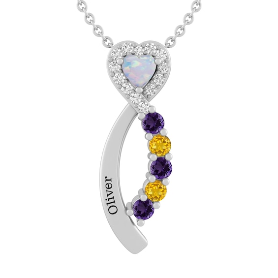 Birthstone Family & Mother's Heart Necklace (2-6 Stones and 1 Line)