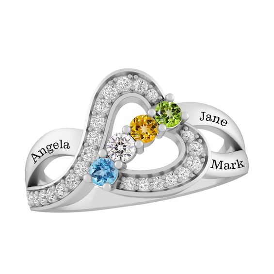 Birthstone Family & Mother's Heart Ring (1-4 Stones and 2-3 Lines)