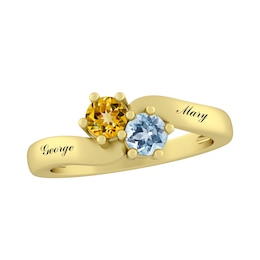 Round Birthstone Couple's Ring (2 Stones and Lines)