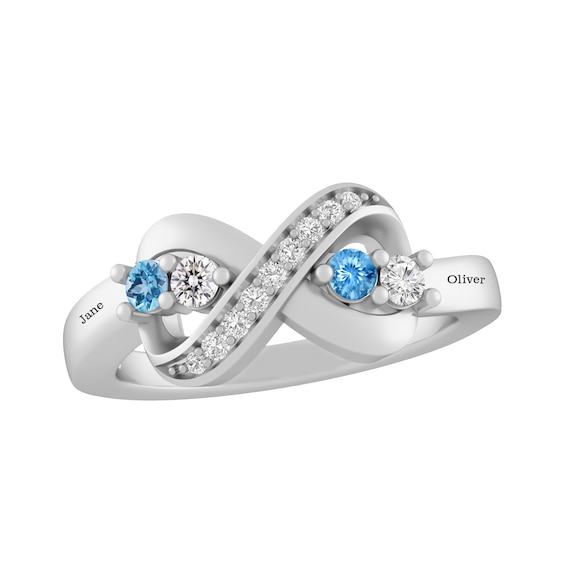 Birthstone Family & Mother's Infinity Ring (4 Stones and 2 Lines)