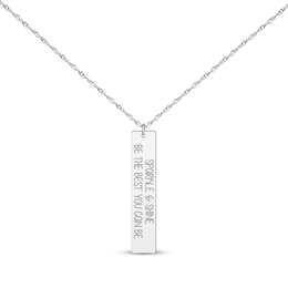 Vertical Rectangle Tag Necklace 10K White Gold 18”