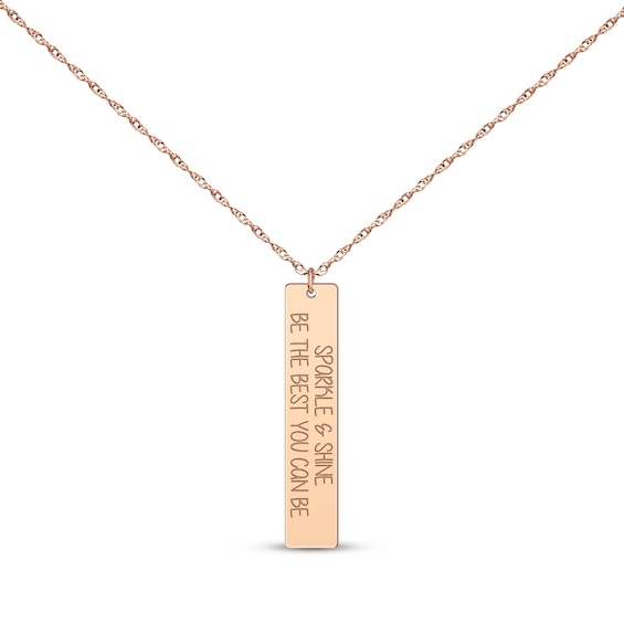 Vertical Rectangle Tag Necklace 14K Rose Gold 18”