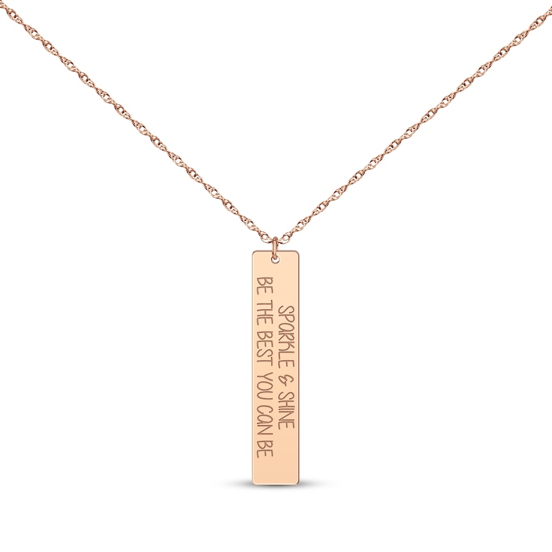 Main Image 1 of Vertical Rectangle Tag Necklace 14K Rose Gold 18”