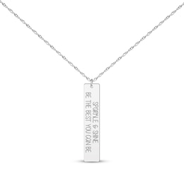 Vertical Rectangle Tag Necklace 14K White Gold 18”