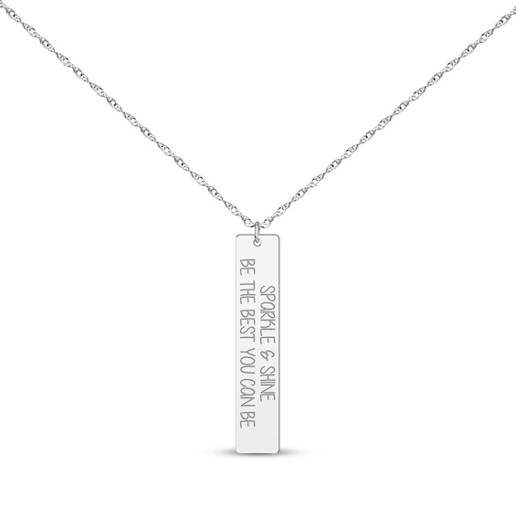 Vertical Rectangle Tag Necklace 14K White Gold 18”