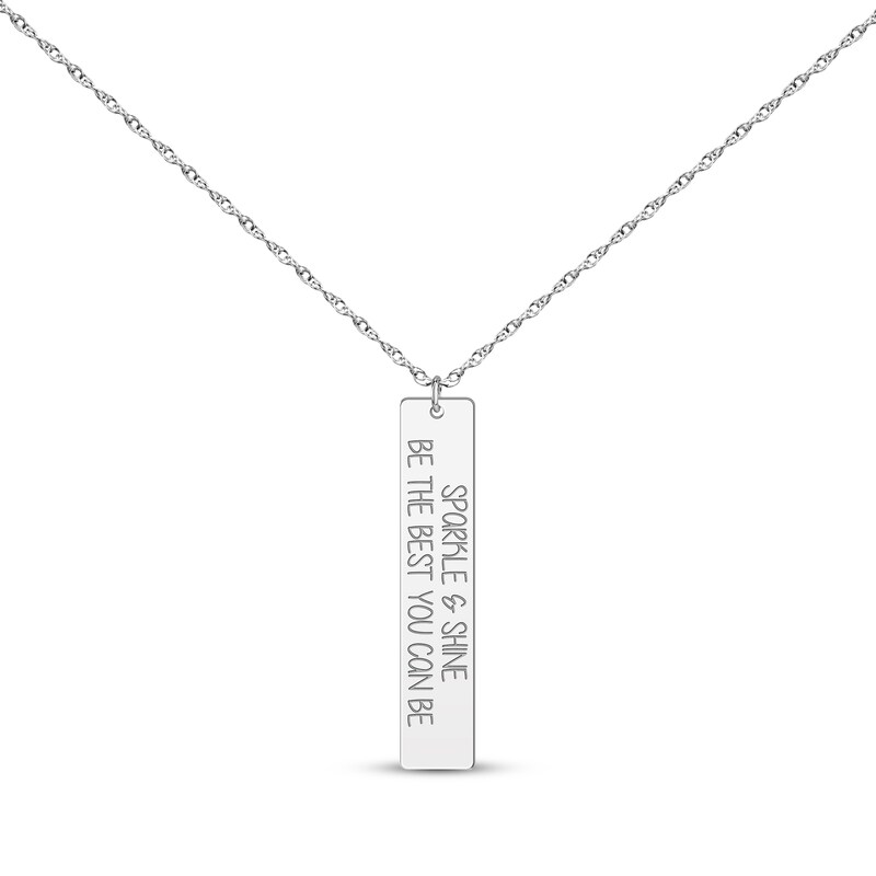 Main Image 1 of Vertical Rectangle Tag Necklace 14K White Gold 18”