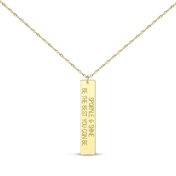 Vertical Rectangle Tag Necklace 14K Yellow Gold 18”