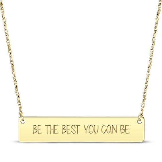Horizontal Rectangle Bar Necklace 10K Yellow Gold 18”