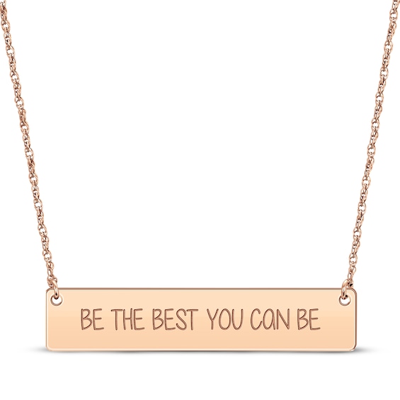 Horizontal Rectangle Bar Necklace 14K Rose Gold 18”