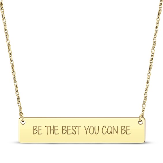 Horizontal Rectangle Bar Necklace 14K Yellow Gold 18”