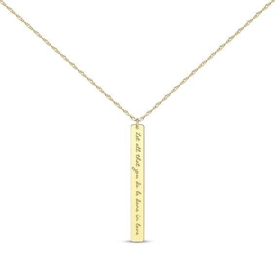 Thin Vertical Rectangle Tag Necklace 10K Yellow Gold 18”
