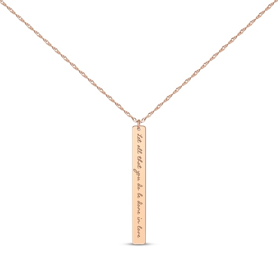 Thin Vertical Rectangle Tag Necklace 14K Rose Gold 18”