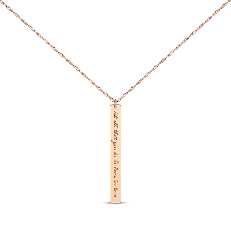 Main Image 1 of Thin Vertical Rectangle Tag Necklace 14K Rose Gold 18”