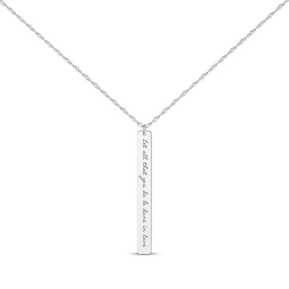 Thin Vertical Rectangle Tag Necklace 14K White Gold 18”