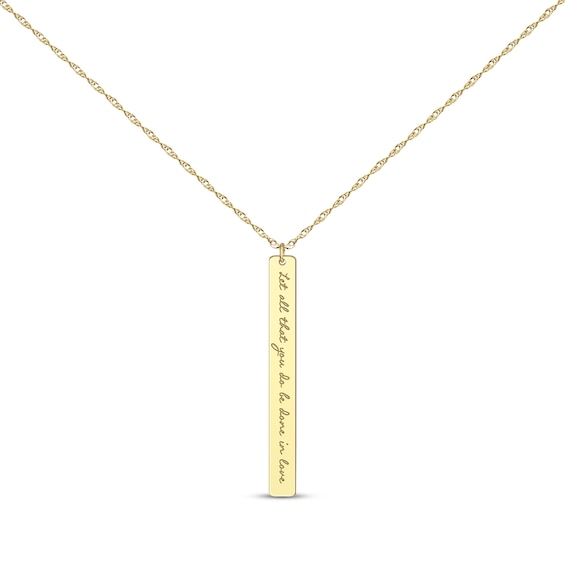 Thin Vertical Rectangle Tag Necklace 14K Yellow Gold 18”