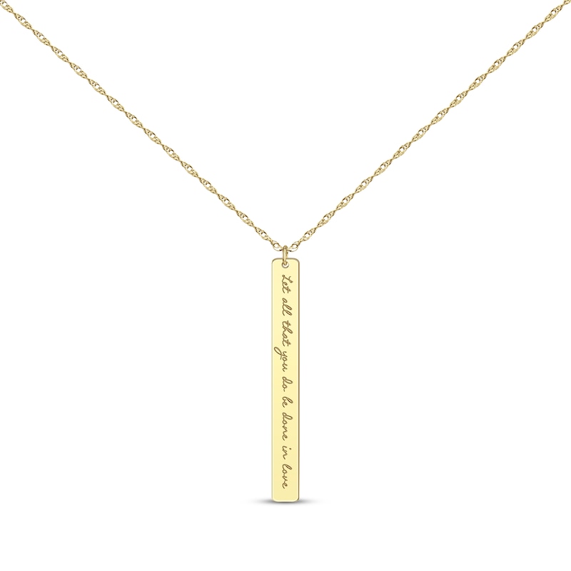 Main Image 1 of Thin Vertical Rectangle Tag Necklace 14K Yellow Gold 18”
