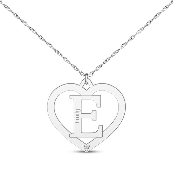 Diamond Accent Heart Frame Initial Necklace 10K White Gold 18”