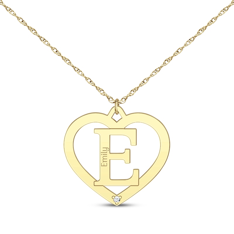 Main Image 1 of Diamond Accent Heart Frame Initial Necklace 10K Yellow Gold 18”