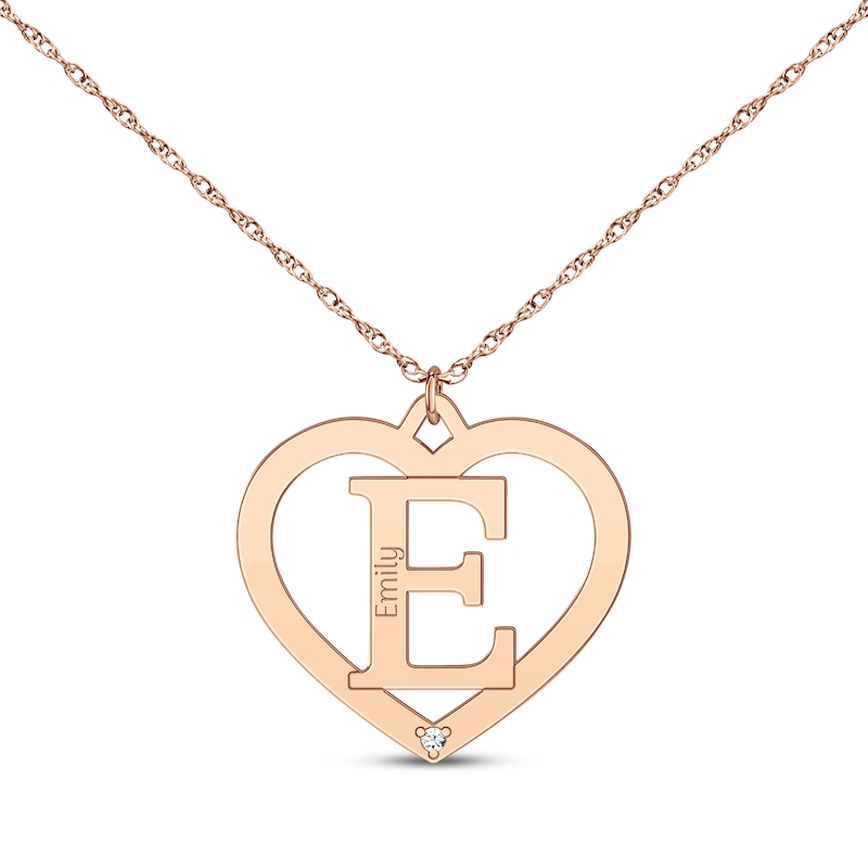 Main Image 1 of Diamond Accent Heart Frame Initial Necklace 14K Rose Gold 18”