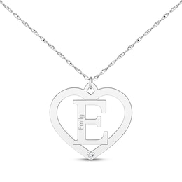 Diamond Accent Heart Frame Initial Necklace 14K White Gold 18"